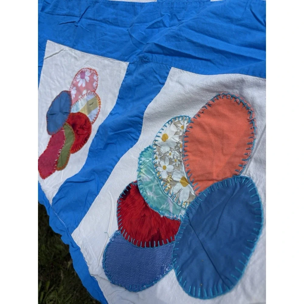 Vintage Dresden Plate Cutter Lap Quilt Floral Patchwork Blue Projects 34